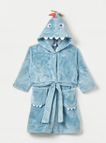 Juniors Dinosaur Applique Hooded Bathrobe with Belt and Pockets
