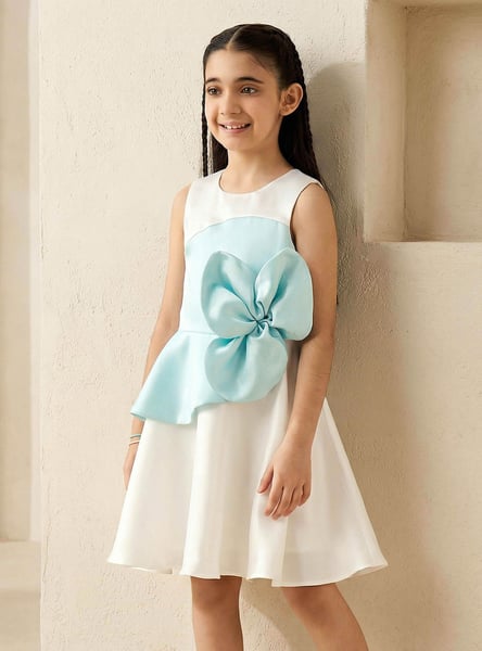 Juniors Floral Bow Applique A-line Dress
