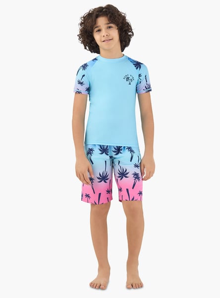 Juniors Palm Print Rash Guard Set