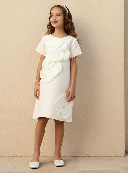 Juniors Floral Applique Dress with Zip Closure