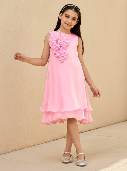Juniors Floral Applique Dress with Zip Closure