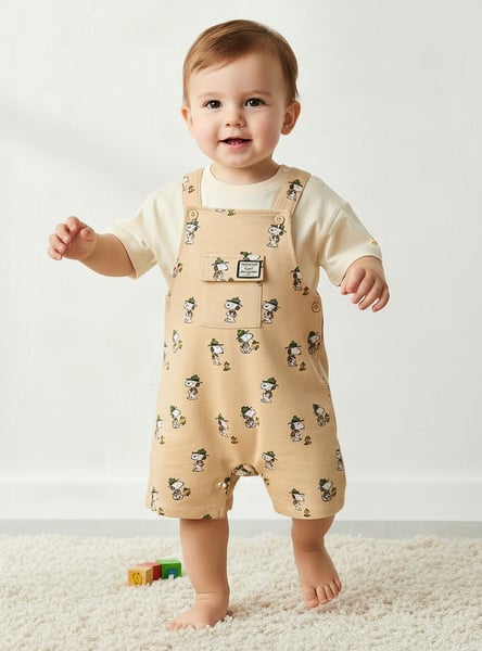 Juniors Snoopy Print T-shirt and Dungaree Set