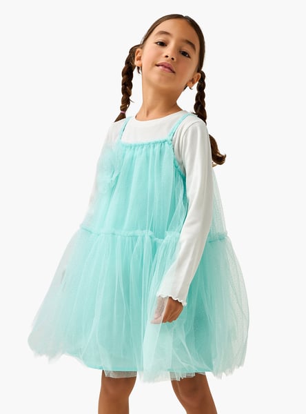 Juniors Floral Applique Dress with T-shirt Set