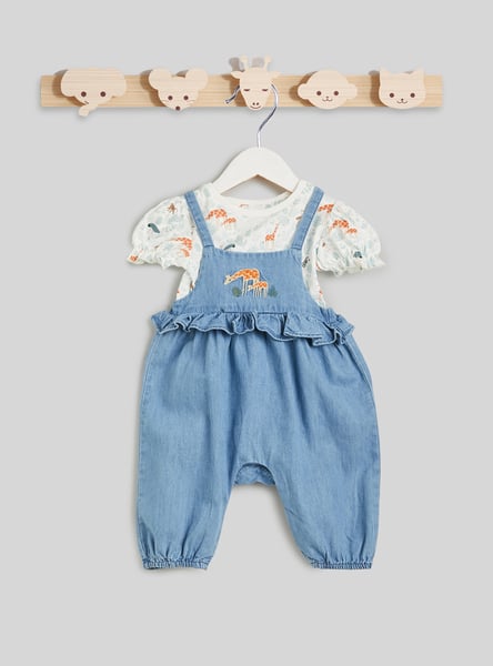 Juniors Embroidered Dungaree and T-shirt Set