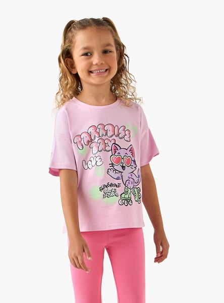 Juniors Cat Print T-shirt