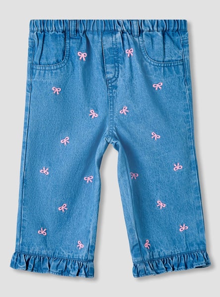 Juniors Bow Embroidered Jeans with Elasticated Waist