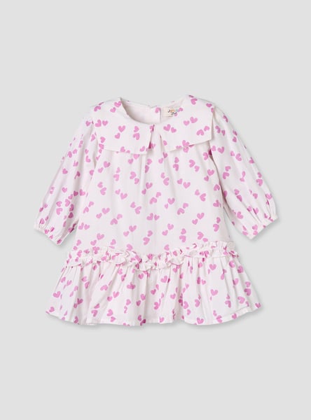 Juniors Heart Print Dress with Ruffles