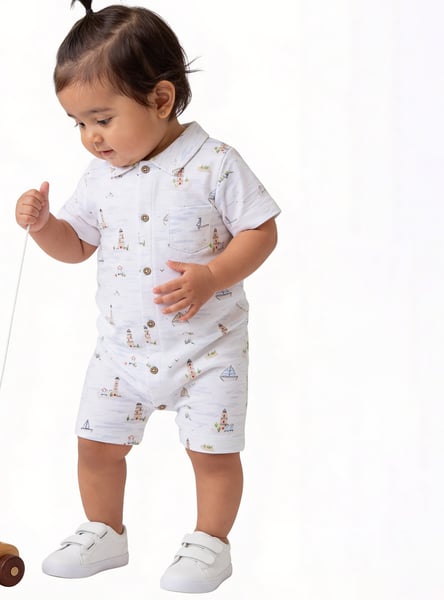 Juniors Printed Collared Romper