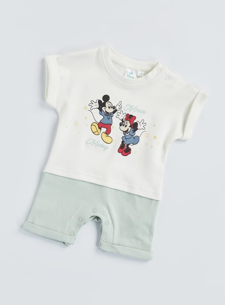 Mickey and Minnie Mouse Print Romper with Button Closure