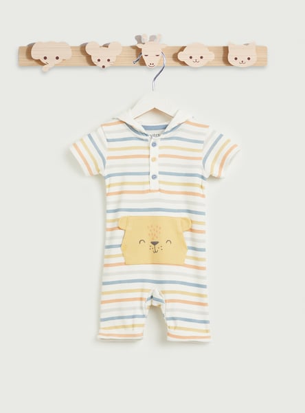 Juniors Striped Hooded Romper with Pocket
