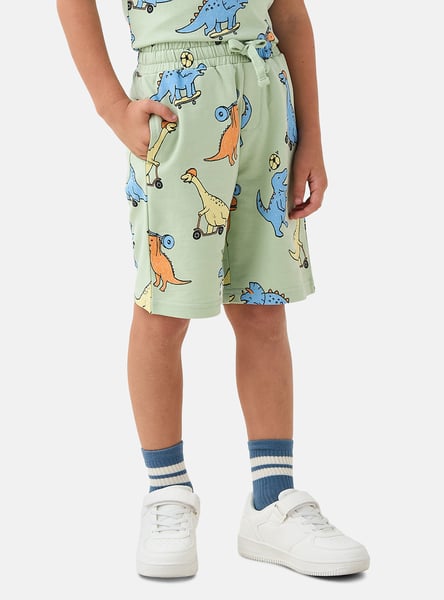 Juniors Dinosaur Print Shorts with Drawstring Closure and Pockets