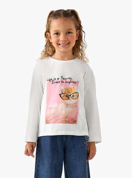 Juniors Cat Print T-shirt