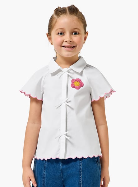 Juniors Embroidered Shirt with Bow Detail
