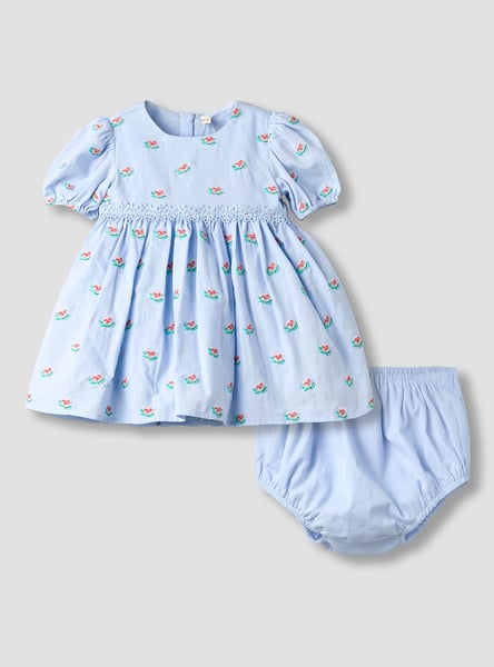 Giggles Embroidered Fit & Flare Dress with Bloomers