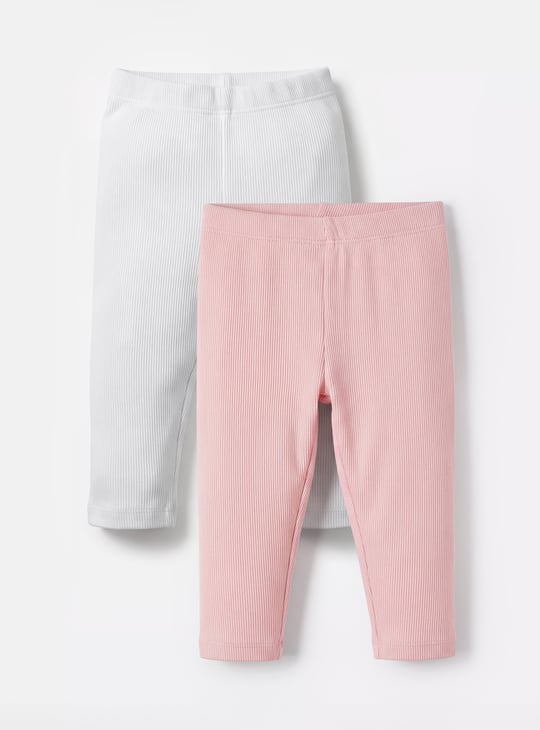 Juniors Solid Leggings with Elasticated Waist - Pack of 2