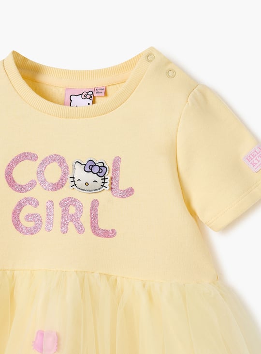 Juniors Hello Kitty Applique Tulle Dress with Short Sleeves