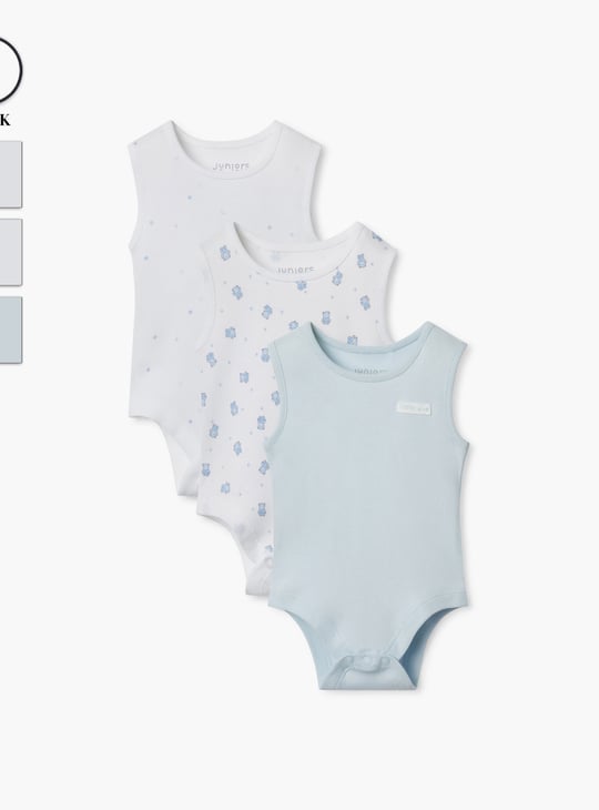 Juniors Assorted Sleeveless Bodysuit with Button Closure - Set of 3