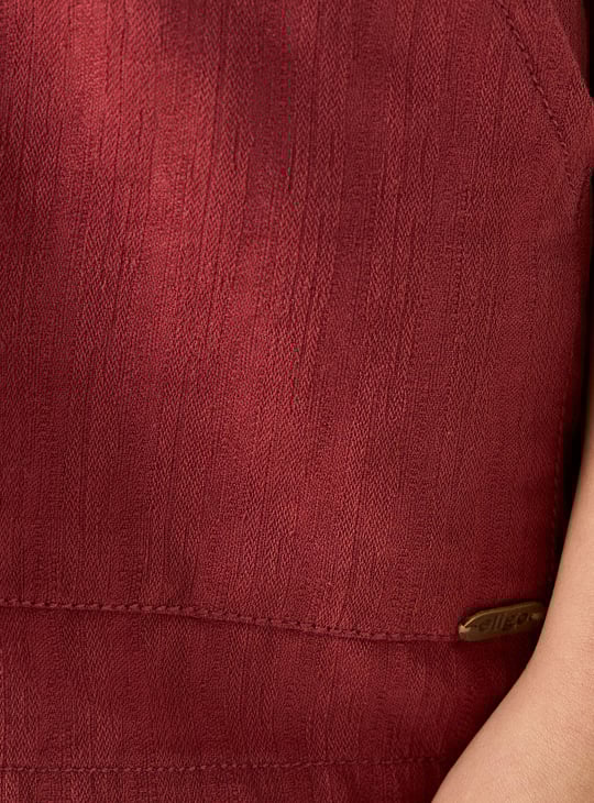 Juniors Textured Camp Collar Shirt with Short Sleeves