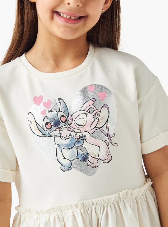 Juniors Stitch and Angel Print Dress with Short Sleeves