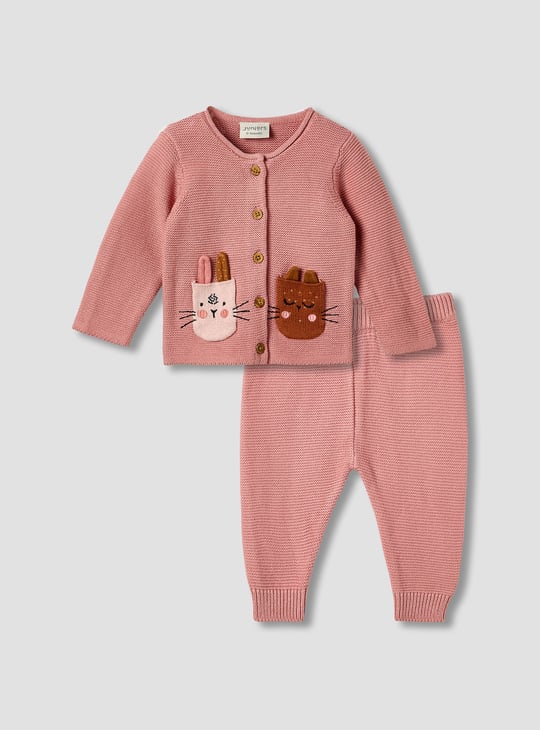 Juniors Applique Cardigan with Pants Set
