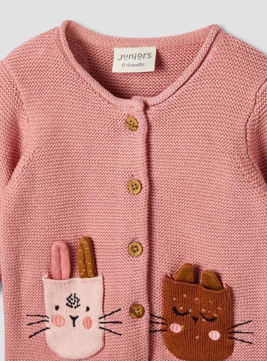 Juniors Applique Cardigan with Pants Set