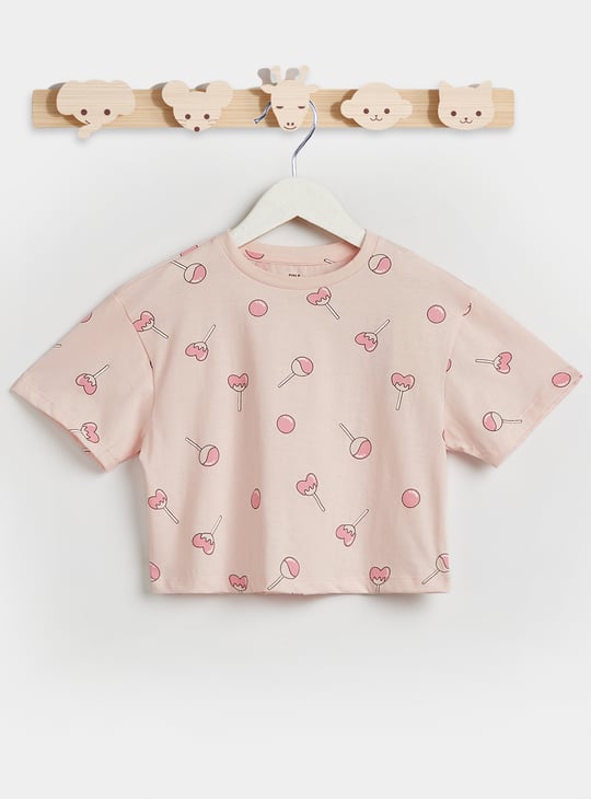 Juniors Candy Print T-shirt with Short Sleeves