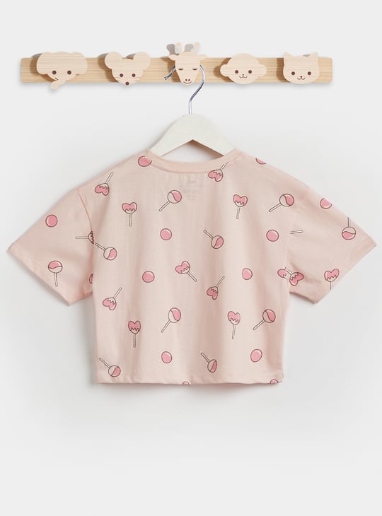 Juniors Candy Print T-shirt with Short Sleeves