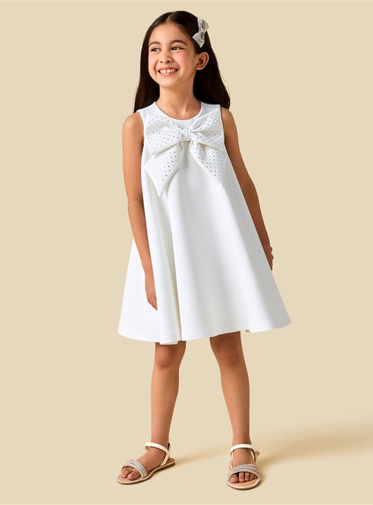 Juniors Bow Embellished A-line Dress