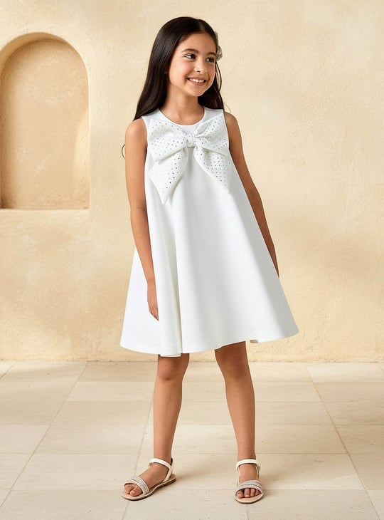 Juniors Bow Embellished A-line Dress