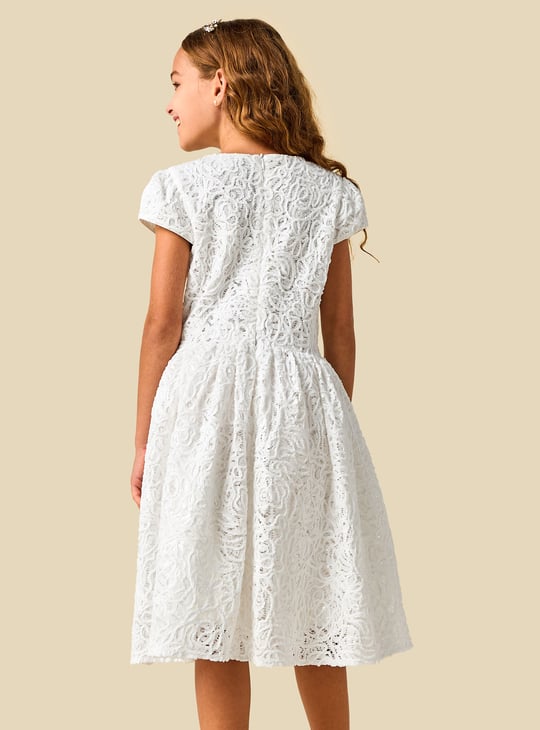 Juniors Embellished Dress with Zip Closure | White