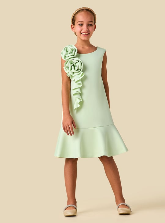 Juniors Floral Applique A-Line Dress