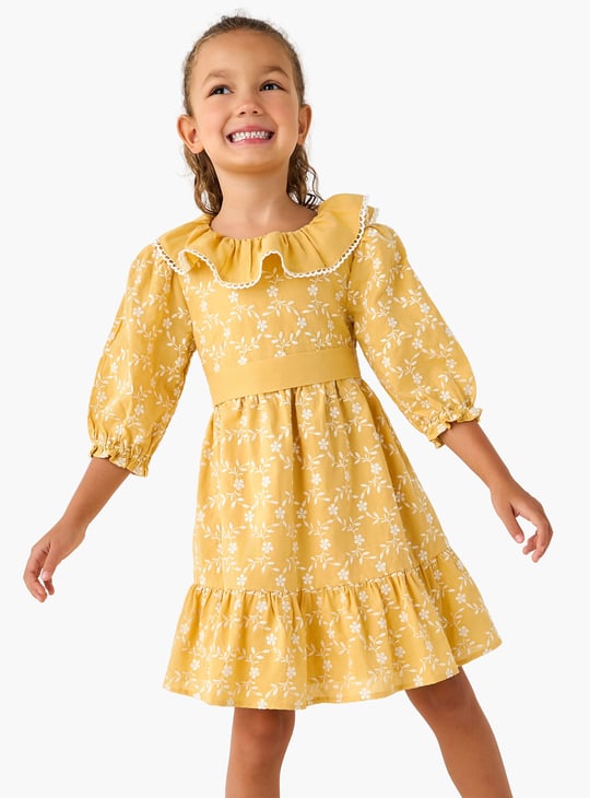 Juniors Floral Embroidered Dress with Tie-Up Belt | Embroidered Juniors Floral Embroidered Dress with Tie-Up Belt | Embroidered