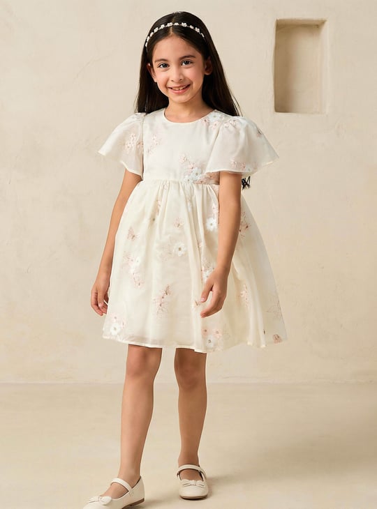 Juniors Floral Embroidered Dress with Zip Closure