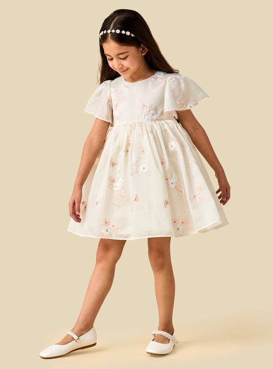 Juniors Floral Embroidered Dress with Zip Closure