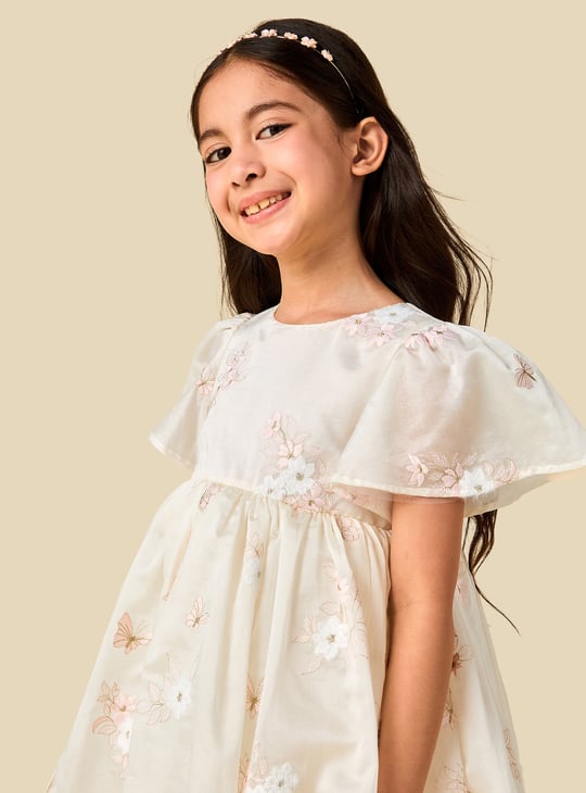 Juniors Floral Embroidered Dress with Zip Closure
