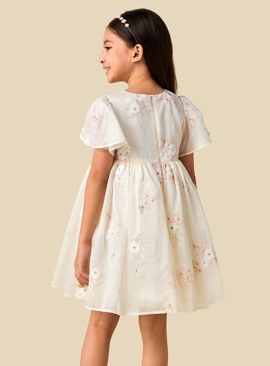 Juniors Floral Embroidered Dress with Zip Closure | Embroidered Juniors Floral Embroidered Dress with Zip Closure | Embroidered