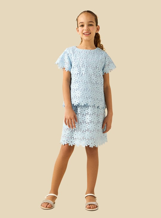 Juniors Floral Lace Knee Length Skirt