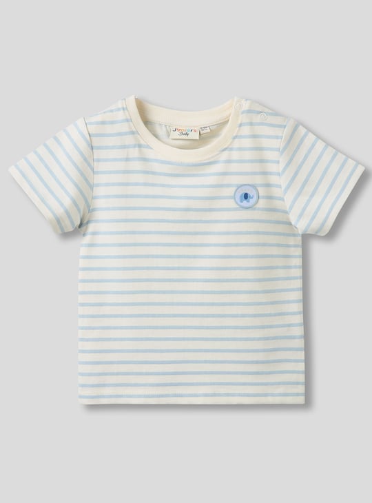 Juniors Striped T-shirt and Elephant Applique Dungaree Set