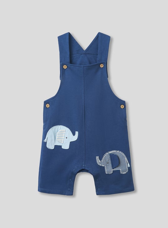 Juniors Striped T-shirt and Elephant Applique Dungaree Set