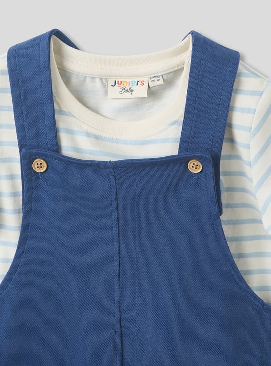 Juniors Striped T-shirt and Elephant Applique Dungaree Set