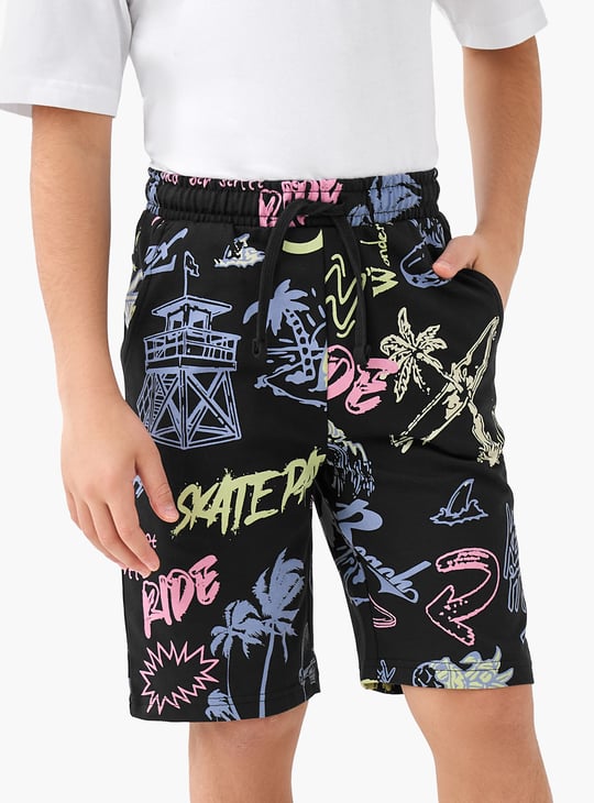 Juniors Graphic Print Shorts with Drawstring Waistband