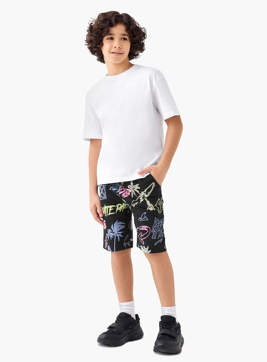 Juniors Graphic Print Shorts with Drawstring Waistband