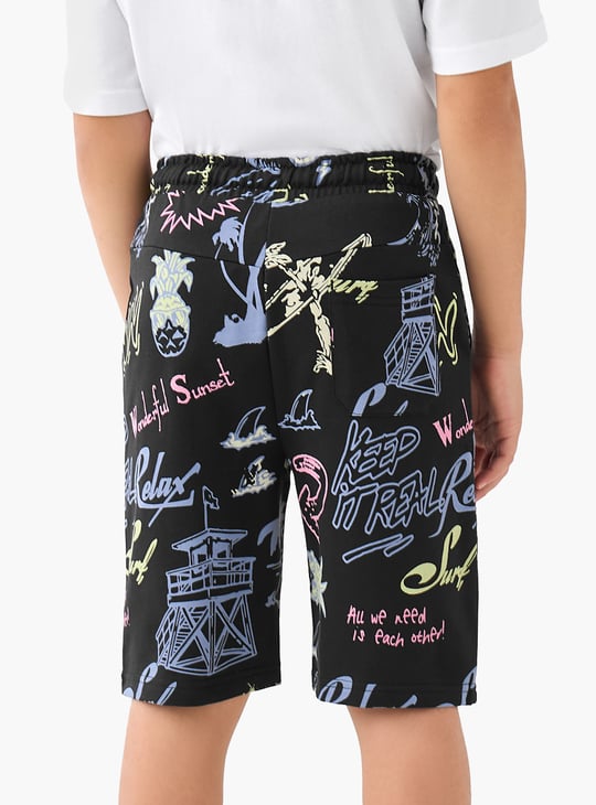 Juniors Graphic Print Shorts with Drawstring Waistband