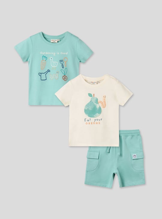 Juniors Applique Detail Short Sleeves T-shirt and Shorts - Set of 3