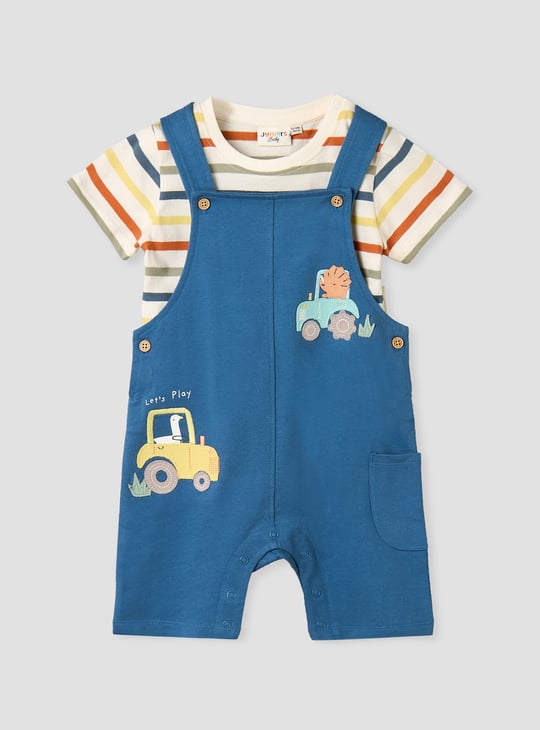 Juniors Applique Dungaree With T-shirt Set
