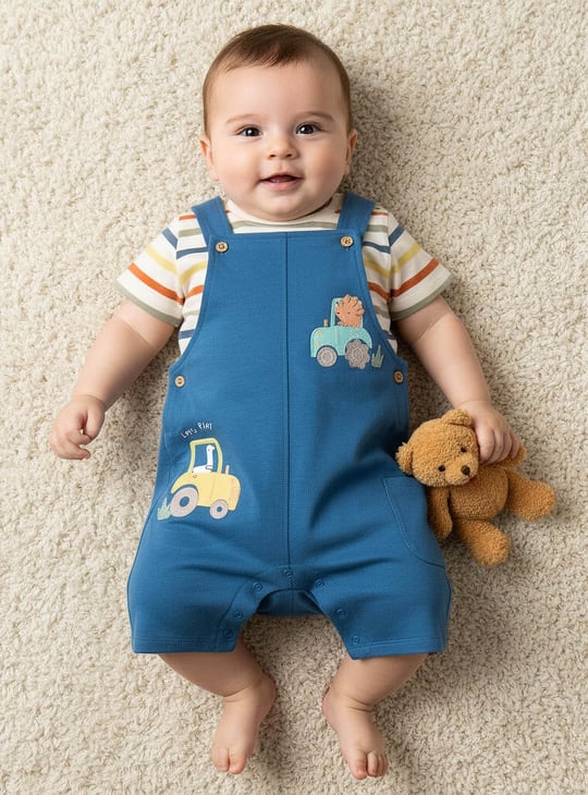 Juniors Applique Dungaree With T-shirt Set