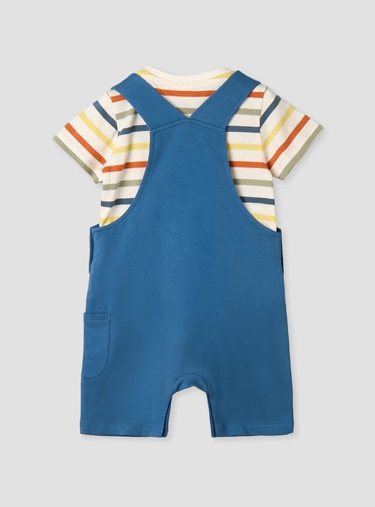 Juniors Applique Dungaree With T-shirt Set