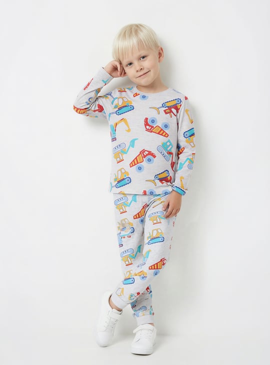 Juniors Construction Vehicle Print T-shirt and Pyjama Set