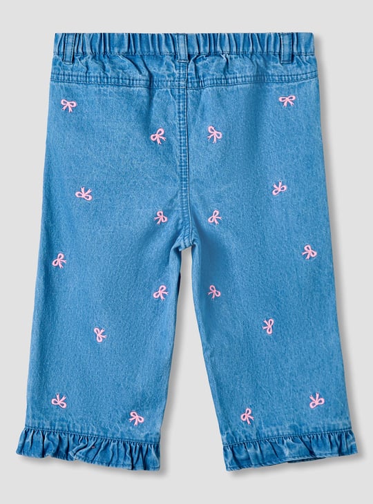 Juniors Bow Embroidered Jeans with Elasticated Waist