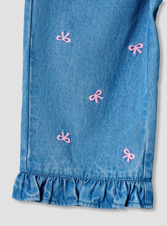 Juniors Bow Embroidered Jeans with Elasticated Waist
